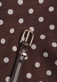 Renee - Brązowa Retro Sukienka z Bawełny i Wiskozy w Kropki o Rozkloszowanym Kroju Phrithoe. Okazja: na randkę. Kolor: brązowy. Materiał: wiskoza, bawełna. Wzór: kropki. Typ sukienki: rozkloszowane. Styl: retro #6