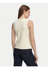 TOMMY HILFIGER - Tommy Hilfiger Top WW0WW49707 Beżowy jasny Slim Fit. Kolor: beżowy. Materiał: bawełna #5