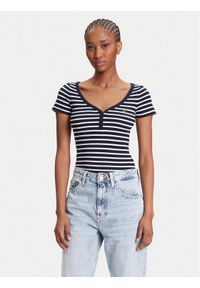 Tommy Jeans T-Shirt Henley DW0DW20902 Granatowy Slim Fit. Typ kołnierza: typu henley. Kolor: niebieski. Materiał: syntetyk