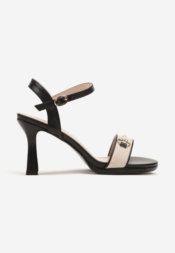 Renee - Czarne Sandały na Szpilce z Metalową Klamrą Zdivira. Okazja: na co dzień. Zapięcie: klamry. Kolor: czarny. Materiał: jeans. Obcas: na szpilce. Styl: casual, elegancki. Wysokość obcasa: średni