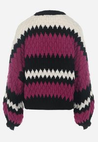 Born2be - Fuksjowy Sweter Oversize z Ozdobnym Wzorem Dzianiny Mexio. Kolor: różowy. Materiał: dzianina. Długość: długie