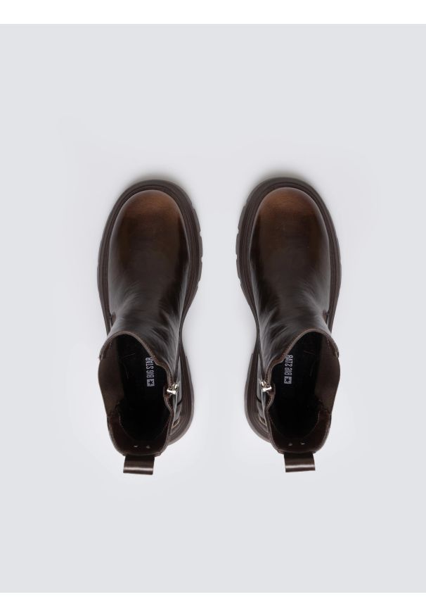 Big-Star - Botki damskie ze skóry naturalnej brązowe SS274521 803. Nosek buta: okrągły. Kolor: brązowy. Materiał: skóra. Styl: elegancki, klasyczny