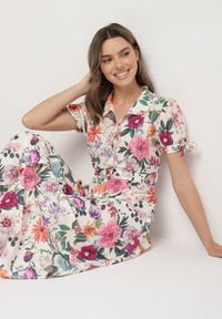 Born2be - Jasnobeżowa Rozkloszowana Sukienka o Koszulowym Kroju z Paskiem w Kwiatowy Wzór Fevelorine. Okazja: na co dzień. Kolor: beżowy. Wzór: kwiaty. Typ sukienki: koszulowe. Styl: casual #5