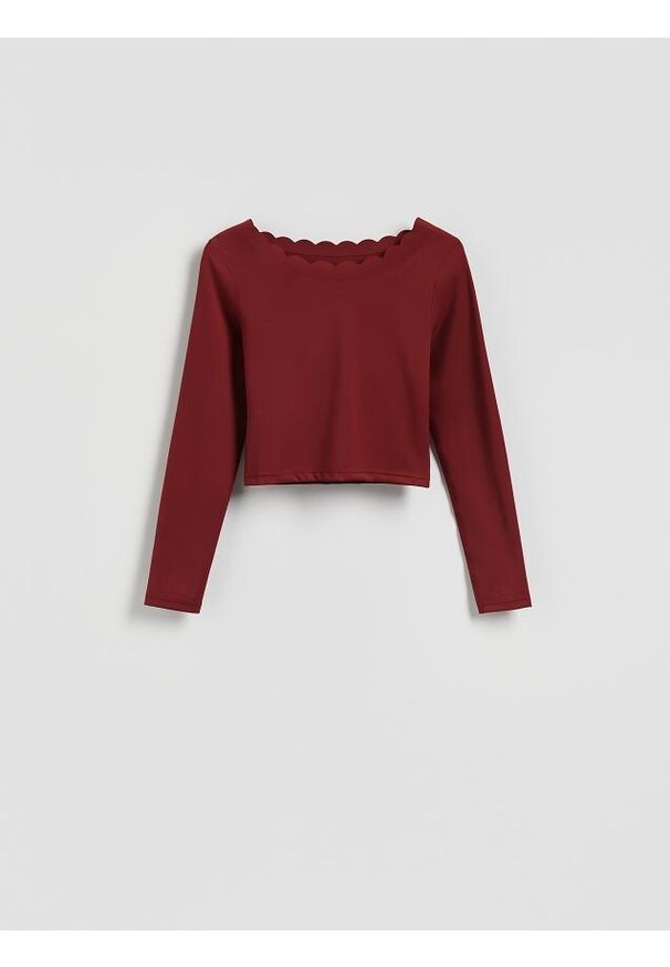 Reserved - Krótki longsleeve - burgundowy. Kolor: czerwony. Materiał: dzianina. Długość rękawa: długi rękaw. Długość: krótkie