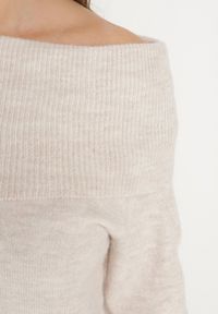Born2be - Beżowy Sweter z Wełną Wiskozą i Wywiniętym Dekoltem Ravarina. Okazja: na co dzień. Kolor: beżowy. Materiał: wiskoza, wełna. Długość rękawa: długi rękaw. Długość: długie. Styl: elegancki, casual #5