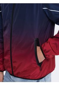 Ombre Clothing - Sportowa męska kurtka ombre z odblaskami i polarową podszewką – granatowo-czerwona V3 OM-JANP-0105 - XXL. Kolor: czerwony. Materiał: polar. Wzór: gradientowy, napisy, nadruk. Styl: sportowy #4