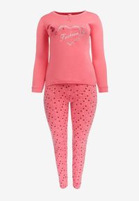 Renee - Różowy Komplet Piżamowy z Bluzką i Spodniami z Polarową Podszewką Salunke. Kolor: różowy. Materiał: polar. Długość: długie. Wzór: nadruk #1