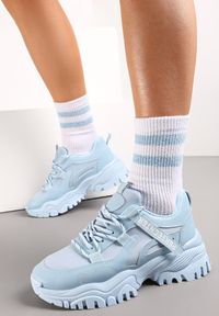 Renee - Niebieskie Sneakersy na Grubej Podeszwie z Dekoracyjną Taśmą Ilkins. Wysokość cholewki: za kostkę. Kolor: niebieski #1