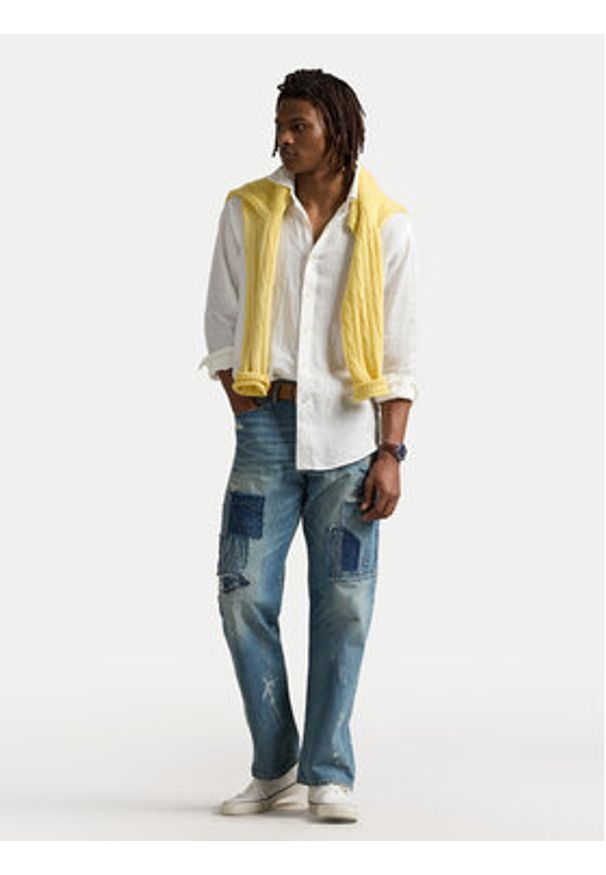 Polo Ralph Lauren Koszula 710966295003 Biały Slim Fit. Typ kołnierza: polo. Kolor: biały. Materiał: len