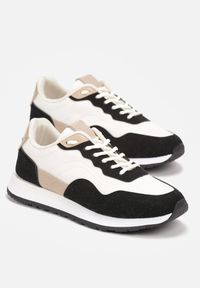 Renee - Biało-Czarne Sneakersy Zdobione Wstawkami z Imitacji Skóry Fayela. Kolor: biały. Materiał: skóra. Wzór: aplikacja #4