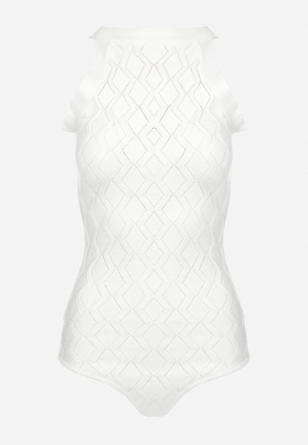 Born2be - Białe Body z Wiskozy o Tłoczonej Fakturze Idolina. Okazja: na co dzień. Typ kołnierza: dekolt halter. Kolor: biały. Materiał: wiskoza. Styl: casual
