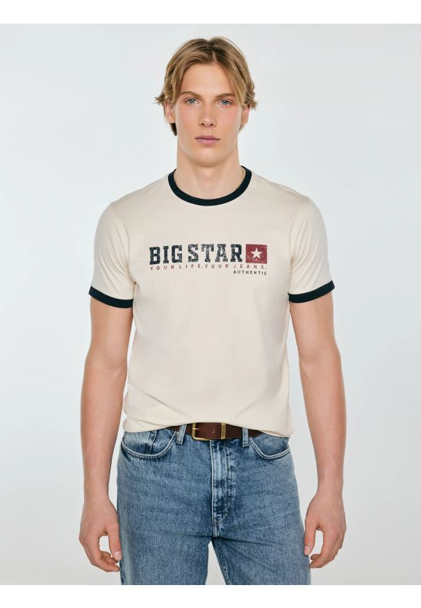 Big-Star - Koszulka męska z linii Authentic z logo BIG STAR perłowa Summet 103. Kolor: kremowy. Materiał: bawełna