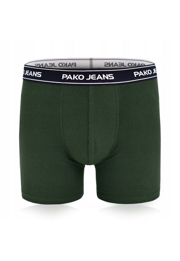 Bawełniane, Klasyczne Bokserki Męskie - Pako Jeans - Ciemnozielone. Kolor: zielony. Materiał: elastan, bawełna