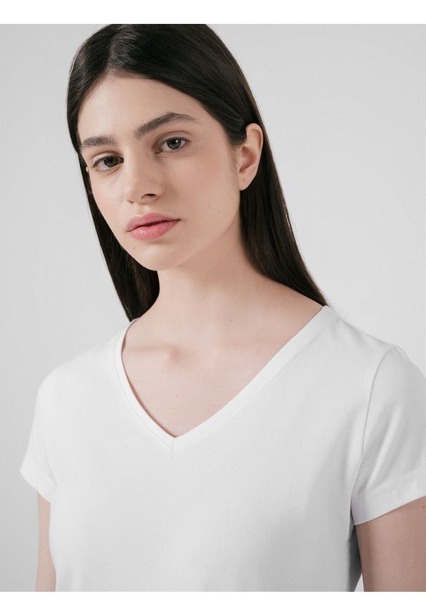 4f - T-shirt damski. Kolor: biały. Materiał: bawełna, dzianina