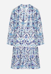 Born2be - Niebieska Rozkloszowana Sukienka z Wiskozą w Ornamentalny Wzór Ravapia. Okazja: na spacer, na co dzień. Typ kołnierza: dekolt w kształcie V. Kolor: niebieski. Materiał: wiskoza. Sezon: lato. Styl: casual #6