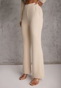 Renee - Beżowy Komplet o Garniturowym Kroju z Marynarką z Wiązaniem i Spodniami Falestra. Kolor: beżowy #5