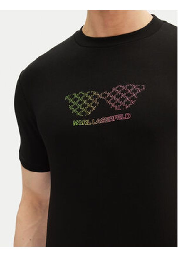Karl Lagerfeld - KARL LAGERFELD T-Shirt 755402 552235 Czarny Regular Fit. Typ kołnierza: dekolt w karo. Kolor: czarny. Materiał: bawełna