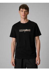 4f - 4F T-shirt regular z nadrukiem męski - czarny 3XL. Okazja: na co dzień. Kolor: czarny. Materiał: dzianina, bawełna. Wzór: nadruk. Styl: casual #1