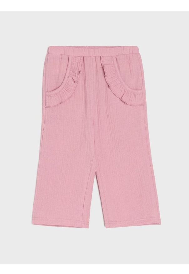 Sinsay - Muślinowe spodnie z ozdobną falbanką - różowy. Kolor: różowy