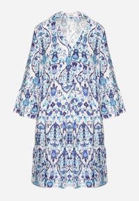 Born2be - Niebieska Rozkloszowana Sukienka z Wiskozą w Ornamentalny Wzór Ravapia. Okazja: na spacer, na co dzień. Typ kołnierza: dekolt w kształcie V. Kolor: niebieski. Materiał: wiskoza. Sezon: lato. Styl: casual #2