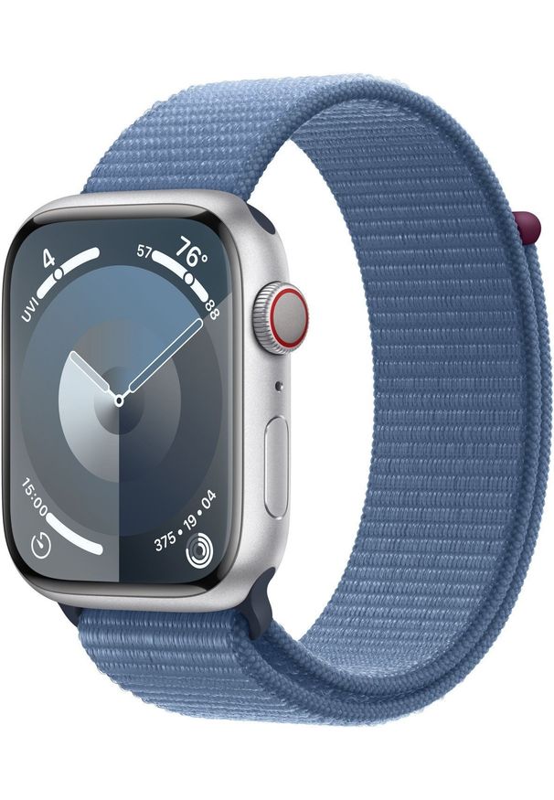 APPLE - Apple Watch Series 9 (GPS + Cellular) 45mm Silver Aluminum Case with Winter Blue Sport Loop (MRMJ3). Styl: sportowy
