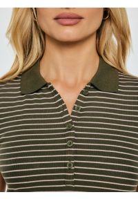 Big-Star - Koszulka damska polo w paski khaki Rellma 303. Typ kołnierza: polo. Kolor: zielony. Materiał: dzianina, włókno, materiał, prążkowany, bawełna. Wzór: paski. Styl: militarny, elegancki, klasyczny #6