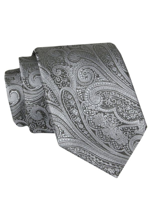 Męski Krawat - Grafitowy, Wzór Orientalny - Angelo di Monti. Kolor: szary. Materiał: tkanina. Styl: elegancki, wizytowy