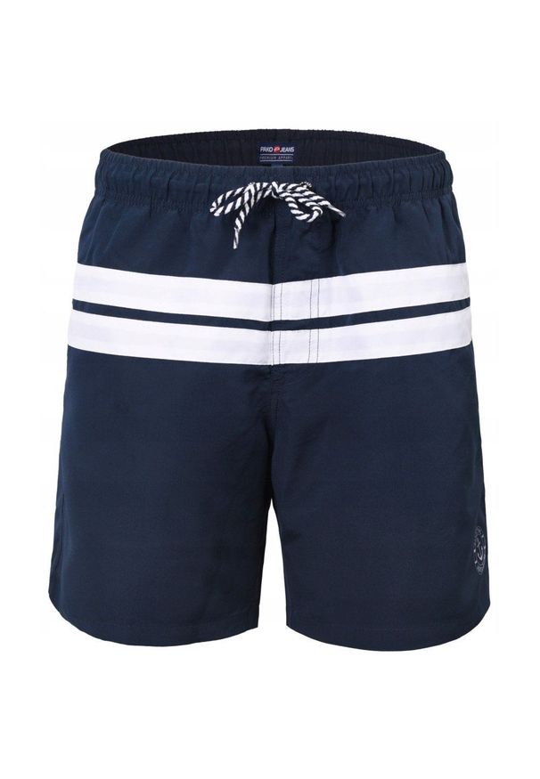 Spodenki Plażowe (Kąpielówki) - Pako Jeans - Granat, Biały Pas. Kolor: niebieski. Materiał: poliester