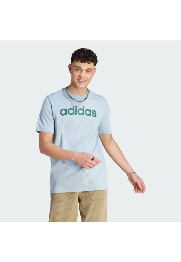 Adidas - Essentials Single Jersey Linear Embroidered Logo Tee. Kolor: niebieski. Materiał: jersey