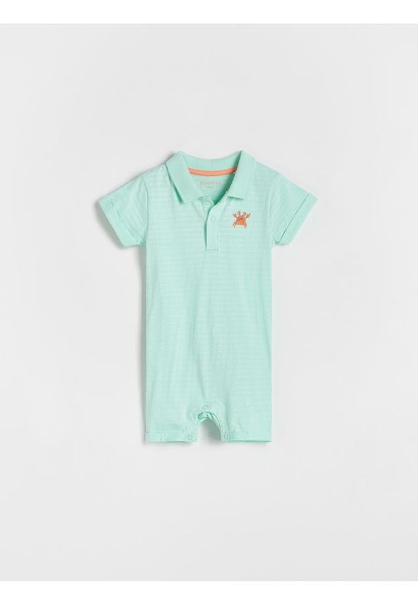 Reserved - Kombinezon z haftem - jasnoturkusowy. Kolor: turkusowy. Materiał: bawełna, dzianina. Wzór: haft