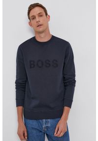 BOSS - Boss Bluza bawełniana męska kolor granatowy z aplikacją. Okazja: na co dzień. Kolor: niebieski. Materiał: bawełna. Wzór: aplikacja. Styl: casual