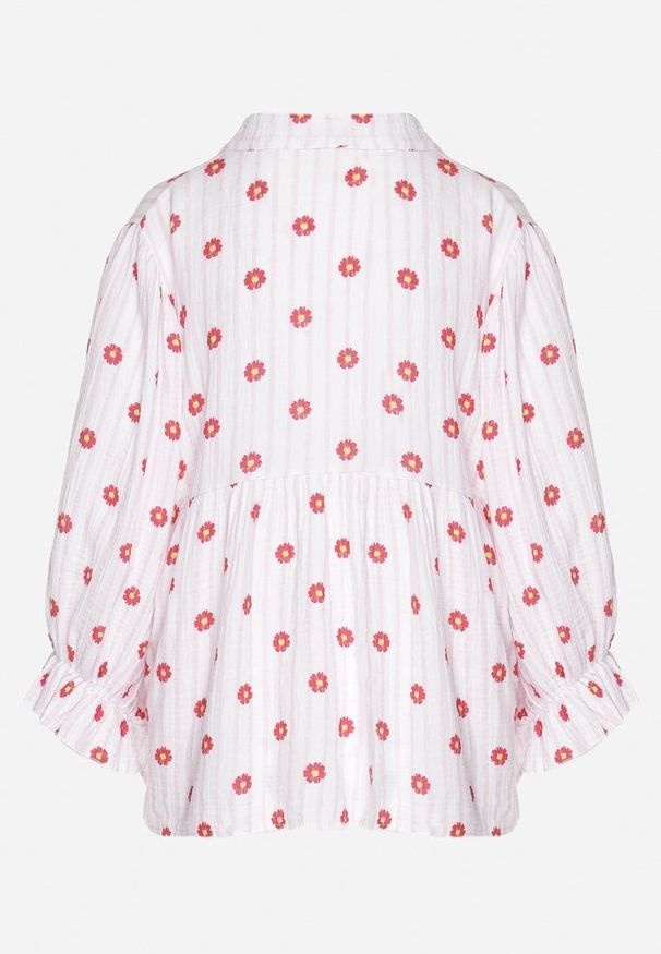 Born2be - Różowo-Czerwona Bawełniana Koszula z Dekoltem w Serek w Kwiatowy Wzór Mailovelle. Okazja: na spotkanie biznesowe, do pracy, na co dzień. Typ kołnierza: dekolt w serek. Kolor: różowy. Materiał: bawełna. Wzór: kwiaty. Styl: elegancki, casual, biznesowy