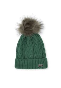 Wittchen - Damska czapka z szerokim splotem warkoczowym. Kolor: zielony. Materiał: akryl. Wzór: ze splotem. Sezon: jesień, zima. Styl: casual, elegancki