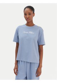 TOMMY HILFIGER - Tommy Hilfiger T-Shirt Script WW0WW47819 Niebieski Regular Fit. Kolor: niebieski. Materiał: bawełna #1