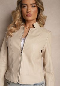 Renee - Beżowa Kurtka w Stylu Ramoneski Ilowina. Okazja: na co dzień. Kolor: beżowy. Styl: elegancki, casual
