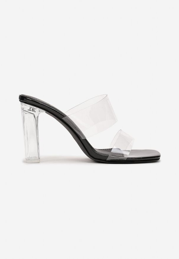 Born2be - Czarne Klapki z Transparentnym Słupkiem i Paskami Druh. Nosek buta: otwarty. Kolor: czarny. Wzór: paski. Obcas: na słupku