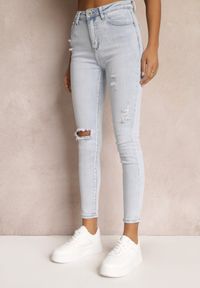 Renee - Jasnoniebieskie Jeansy Skinny z Przetarciami Madeleyn. Okazja: na co dzień. Stan: podwyższony. Kolor: niebieski. Wzór: aplikacja. Styl: casual #3