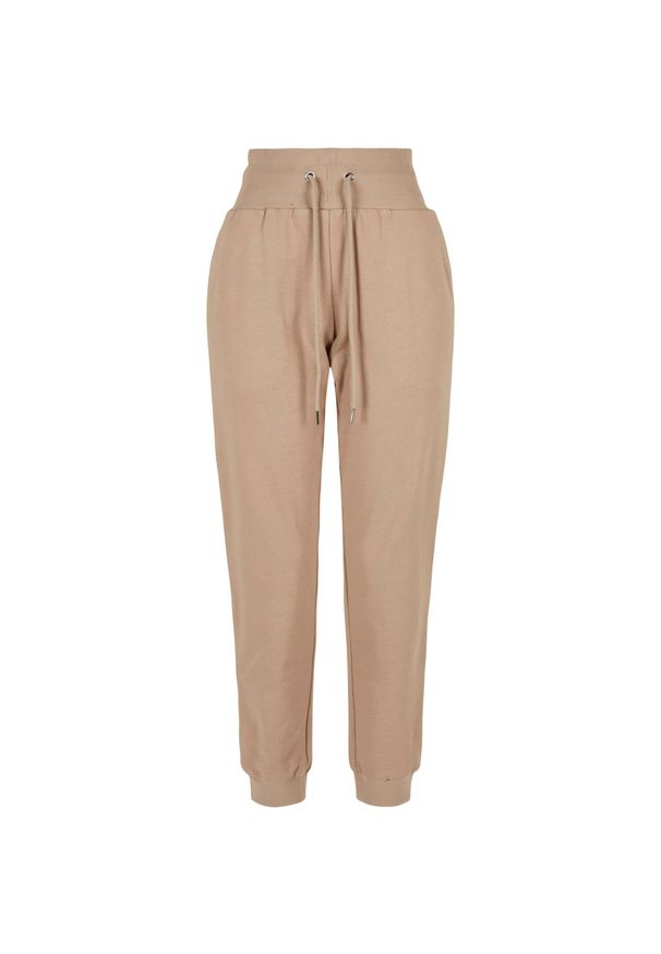 Damskie spodnie dresowe z wysokim stanem Urban Classics Organic. Stan: podwyższony. Kolor: brązowy. Materiał: dresówka. Długość: długie