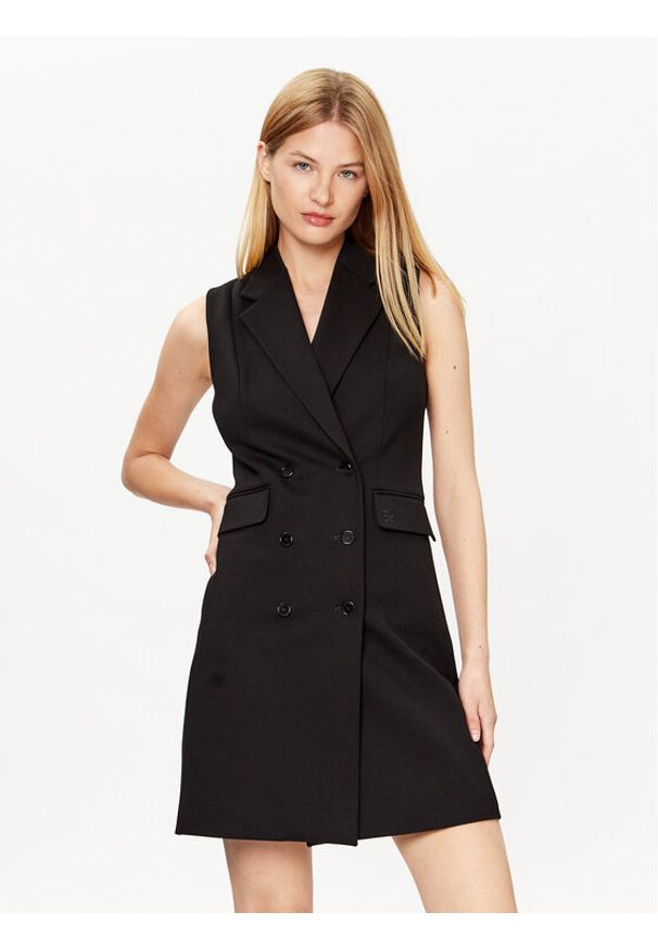 Karl Lagerfeld - KARL LAGERFELD Sukienka codzienna Punto 231W1312 Czarny Regular Fit. Okazja: na co dzień. Typ kołnierza: dekolt w karo. Kolor: czarny. Materiał: syntetyk, wiskoza. Typ sukienki: proste. Styl: casual
