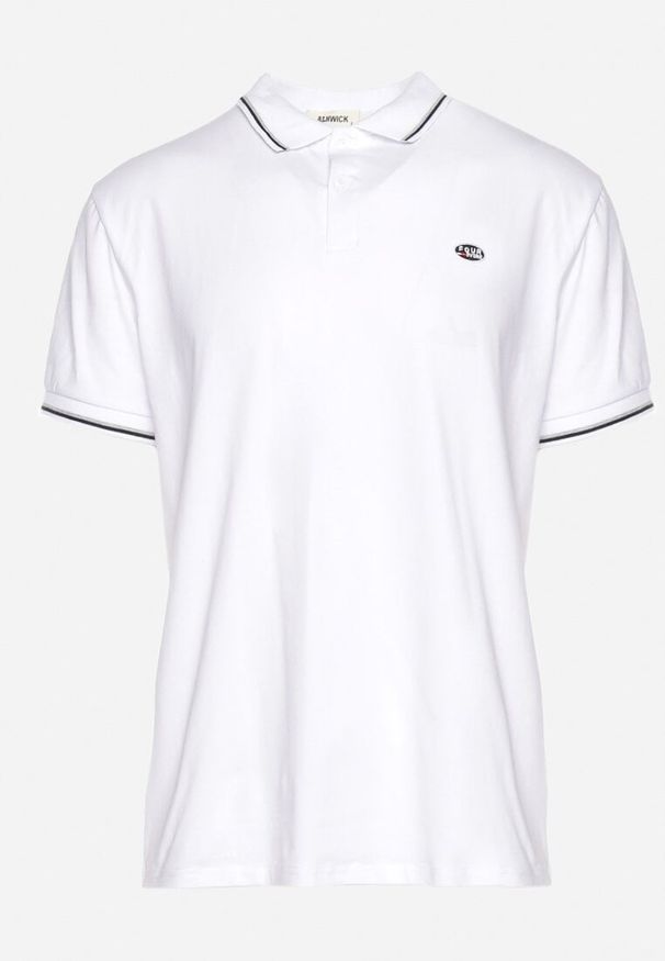 Born2be - Biała Bawełniana Koszulka Polo z Krótkim Rękawem i Kołnierzykiem Ozdobiona Paskami Vinneli. Okazja: na spotkanie biznesowe. Typ kołnierza: polo. Kolor: biały. Materiał: bawełna. Długość rękawa: krótki rękaw. Długość: krótkie. Wzór: aplikacja. Styl: elegancki, klasyczny, biznesowy, sportowy