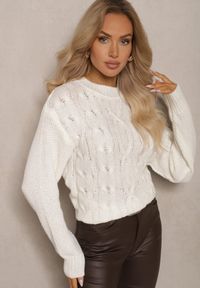 Renee - Biały Sweter z Bawełną Ozdobiony Tłoczeniem Savariella. Okazja: na co dzień. Kolor: biały. Materiał: bawełna. Wzór: aplikacja. Styl: casual, elegancki, klasyczny #4