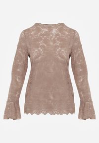 Born2be - Brązowa Koronkowa Bluzka z Falbanką i Rozszerzanymi Rękawami Nelaetia. Typ kołnierza: kołnierz z falbankami. Kolor: brązowy. Materiał: koronka. Wzór: koronka. Styl: elegancki, klasyczny #4