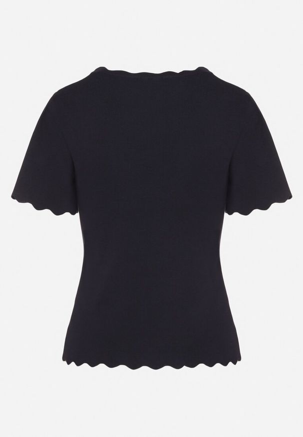 Born2be - Granatowa Bluzka Dzianinowa z Krótkim Rękawem Bellalanie. Kolor: niebieski. Materiał: dzianina. Długość rękawa: krótki rękaw. Długość: krótkie