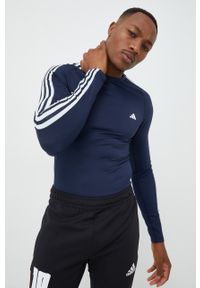 adidas Performance longsleeve treningowy Techfit 3-Stripes kolor granatowy z nadrukiem. Kolor: niebieski. Materiał: skóra, materiał. Długość rękawa: długi rękaw. Wzór: nadruk #2