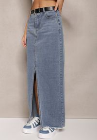 Renee - Niebieska Spódnica Jeansowa Maxi z Paskiem Mullese. Stan: podwyższony. Kolor: niebieski. Materiał: jeans. Styl: klasyczny #1
