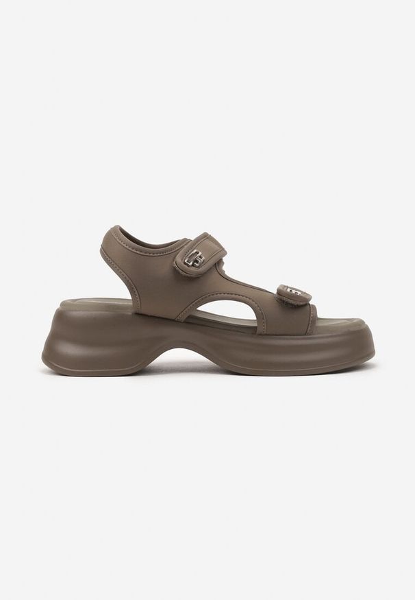 Renee - Zielone Sandały Chunky na Grubej Podeszwie Tersekia. Okazja: na co dzień. Zapięcie: rzepy. Kolor: zielony. Materiał: jeans. Wzór: aplikacja. Obcas: na platformie. Styl: casual