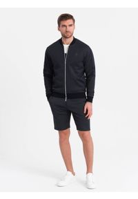 Ombre Clothing - Komplet męski kurtka + szorty z dzianiny żakardowej - granatowy V1. Kolor: niebieski. Materiał: żakard, dzianina. Wzór: nadruk