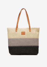 Born2be - Szaro-Beżowa Pleciona Torebka Tote na Suwak z Dwoma Uchwytami Xami. Kolor: szary. Sezon: lato #4
