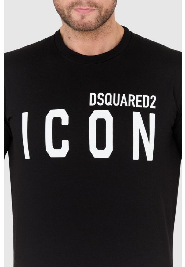 DSQUARED2 Czarny t-shirt męski z dużym logo icon, Rozmiar L. Kolor: czarny