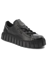 Czarne Sneakersy Pollonus Wygodne Skórzane Buty Damskie. Okazja: na co dzień, na spacer. Kolor: czarny. Materiał: skóra. Sport: turystyka piesza